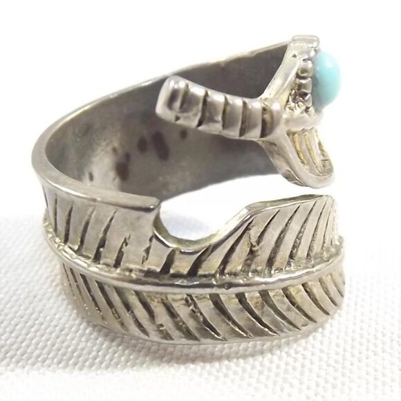 Vintage Feather and Turquoise Stone Ring - Picture 5 of 10
